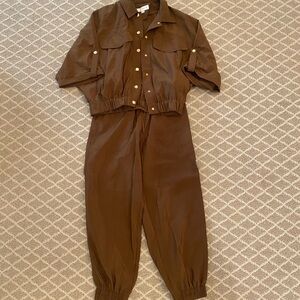 Zara Chocolate Brown Jumpsuit with Gold Buttons